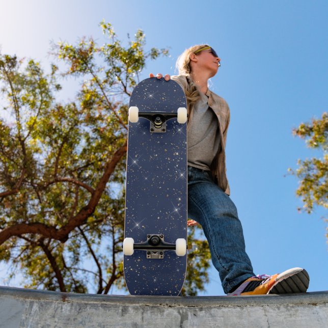 Luxuriöse Marineblau glänzend goldenes Glitzer Skateboard (Außenbereich 1)