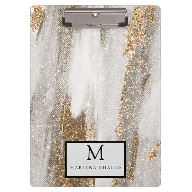 Luxuriöse Marmor Gold blickt weiß und grau Klemmbrett (Vorderseite)