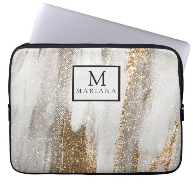 Luxuriöse Marmor Gold blickt weiß und grau Laptopschutzhülle (Vorderseite)