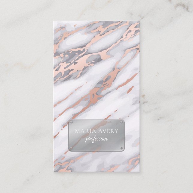 Luxuriöse Marmor Rose Gold Metallic Visitenkarte (Vorderseite)