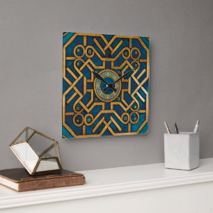 Luxuriöse Marmorkunst Deko Blue Gold griechischer  Quadratische Wanduhr