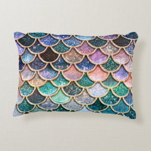 Luxuriöse mehrfarbige Glitzer Mermaid Scales Dekokissen