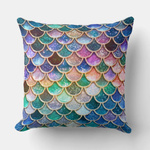 Luxuriöse mehrfarbige Glitzer Mermaid Scales Kissen