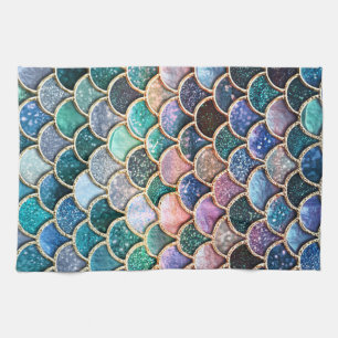 Luxuriöse mehrfarbige Glitzer Mermaid Scales Küchentuch