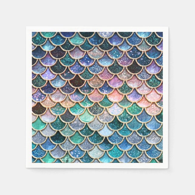 Luxuriöse mehrfarbige Glitzer Mermaid Scales Serviette (Vorderseite)