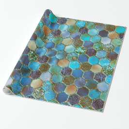 Luxuriöse Metal Foil Glitzer Aqua Aquamarine Honig Geschenkpapier
