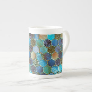 Luxuriöse Metal Foil Glitzer Aqua Aquamarine Honig Prozellantasse
