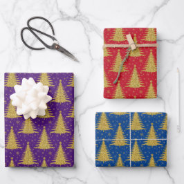 Luxuriöse Metallic Gold Weihnachtsbaumen Muster Geschenkpapier Set