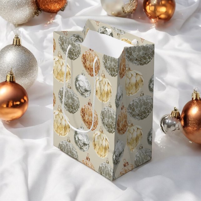 Luxuriöse Metallic-Ornamente auf neutralem Beige Mittlere Geschenktüte (Von Creator hochgeladen)