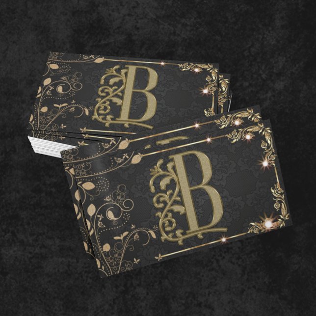 Luxuriöse Minimal Monogram Black Gold Chic Stilvol Visitenkarte (Von Creator hochgeladen)