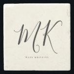 Luxuriöse Minimal Monogram Black Ivory Chic Stilvo Steinuntersetzer<br><div class="desc">Der elegante und stilvolle Untersetzer aus Monogramm-Stein in Elfenbein und Schwarz ist ein raffiniertes minimalistisches Design,  das Ihr Monogramm in einem handgeschriebenen Schrift in eleganter Serifentypografie kombiniert.</div>