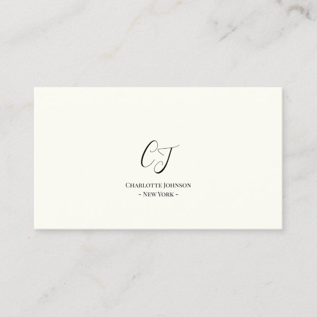 Luxuriöse Minimal Monogram Black Ivory Chic Stilvo Visitenkarte (Vorderseite)