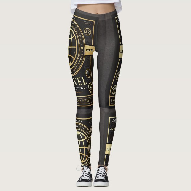 Luxuriöse, mit dem Label Inspirierte Black & Gold  Leggings (Vorderseite)