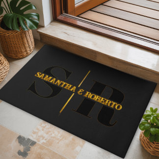Luxuriöse Mit Monogramm Black Gold Moderne Minimal Fußmatte