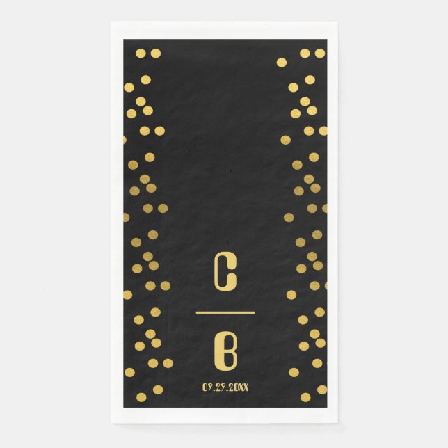 Luxuriöse Mit Monogramm Hochzeit in Schwarz und Go Serviette (Vorderseite)