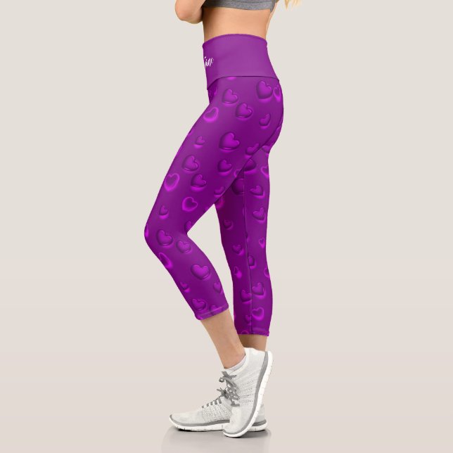 Luxuriöse Moderne Elegante Glitzer Lila Herz Capri Leggings (Links)