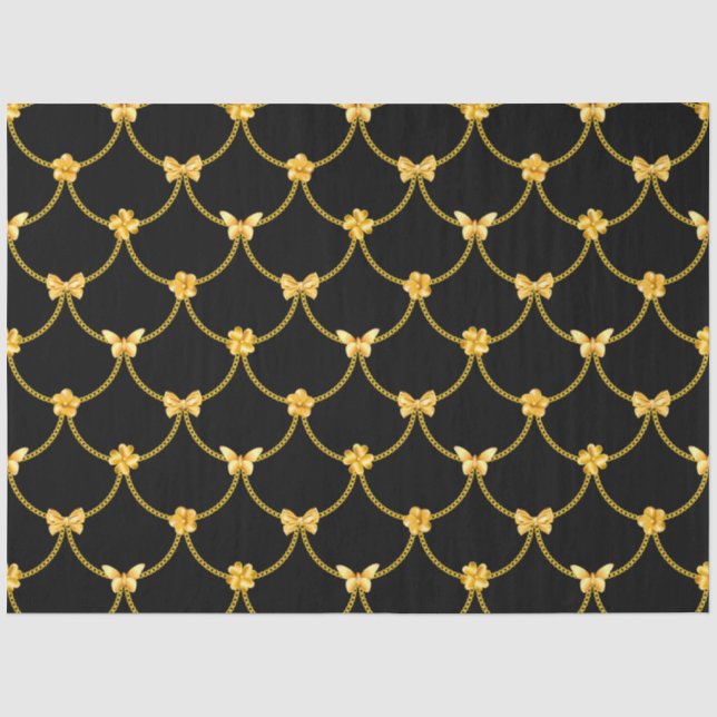 Luxuriöse moderne Gold Natural Floral Butterfly Seidenpapier (Vorderseite)