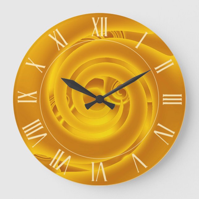 Luxuriöse moderne Neon Gold Abstrakte Rose Große Wanduhr (Vorderseite)