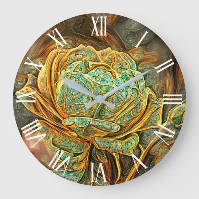 Luxuriöse moderne Patina Gold Rose Große Wanduhr (Vorderseite)