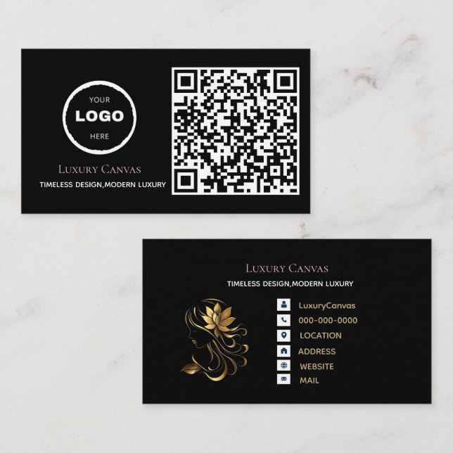 Luxuriöse, moderne QR Code Beauty Business Card Visitenkarte (Vorne/Hinten)