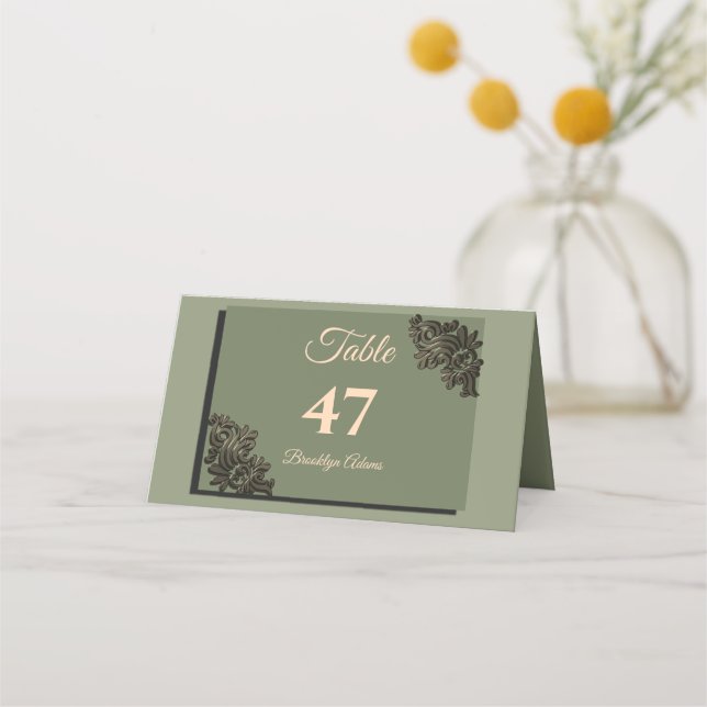 Luxuriöse moderne Sage Green & Gold Imitate metall Platzkarte (Vorderseite)