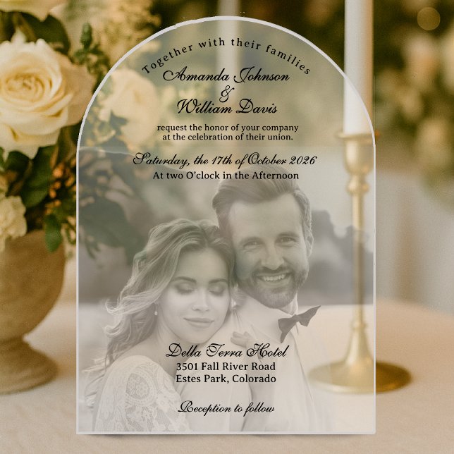 Luxuriöse moderne Schwarz-Weiß-Foto-Hochzeit Acryleinladungen (Von Creator hochgeladen)