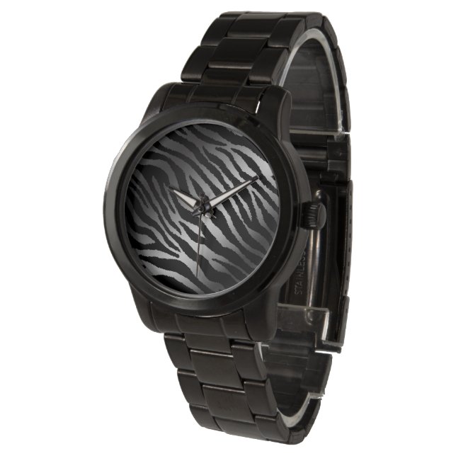 Luxuriöse moderne Zebra Silver Black Line Armbanduhr (Schrägansicht)