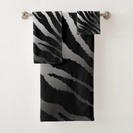 Luxuriöse moderne Zebra Silver Black Line Badhandtuch Set