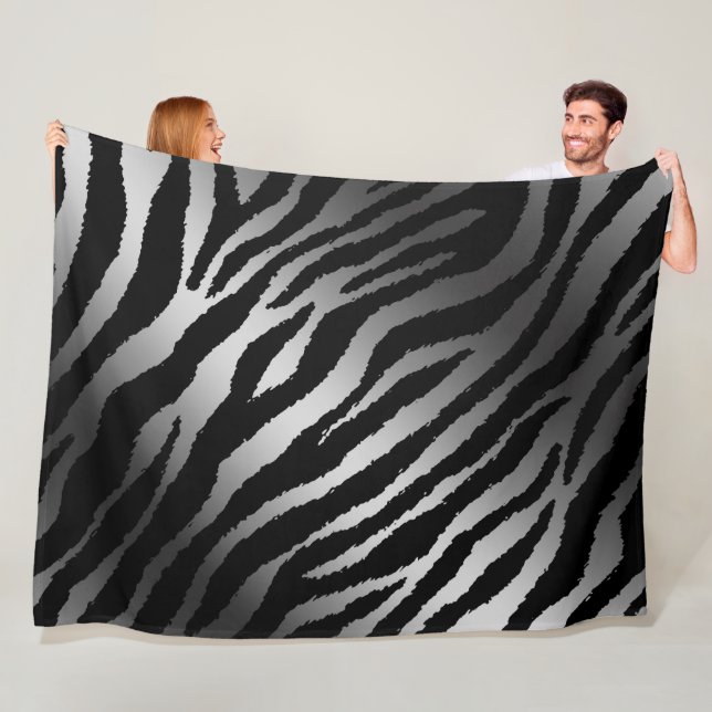 Luxuriöse moderne Zebra Silver Black Line Fleecedecke (Beispiel)