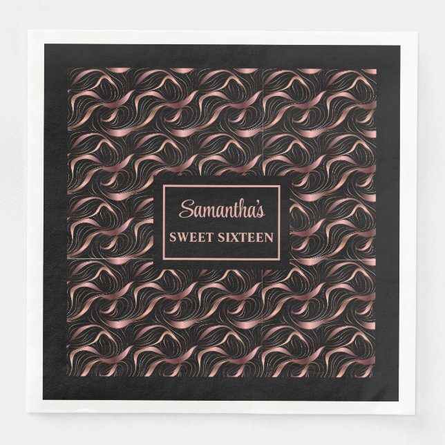 Luxuriöse Napkins schimmernde Rose Gold und Schwar Serviette (Vorderseite)