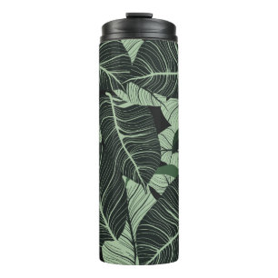 Luxuriöse Natur verlasse Hintergrund. Blumenmuster Thermosbecher