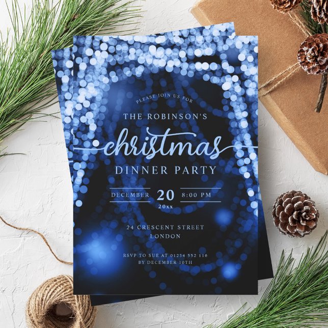 Luxuriöse Navy Blue Winter Lights Weihnachten Einladung (Luxurious Navy Blue Winter Lights Christmas Invitation)