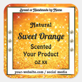 Luxuriöse Orange Glitzer Sparkle Stars Produktkenn Quadratischer Aufkleber
