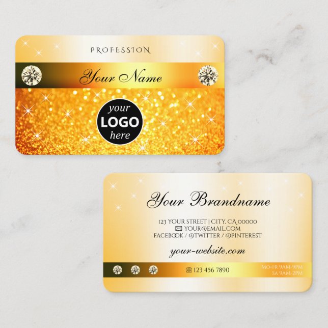 Luxuriöse Orange Glitzer Sparkling Stars mit Logo Visitenkarte (Vorne/Hinten)