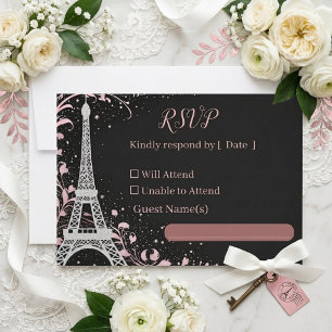 Luxuriöse Pariser Rosa-Silber-Glitter-Hochzeit RSVP Karte