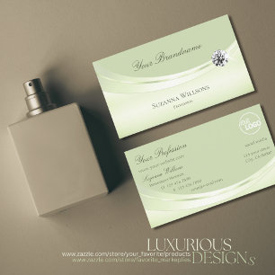 Luxuriöse Pastel Sage Green mit Logo und Diamant Visitenkarte