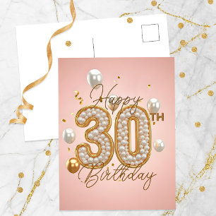 Luxuriöse Perlen und goldene Akzente 30. Geburtsta Postkarte