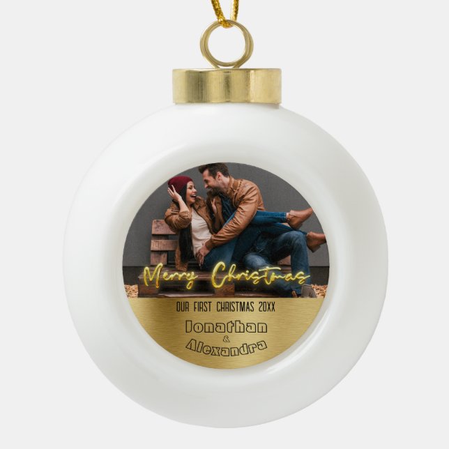 Luxuriöse personalisierte erste Weihnachtszeit Ele Keramik Kugel-Ornament (Vorderseite)