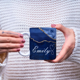 Luxuriöse Personalisierte Navy Blue & Gold Marmor Kaffeetasse