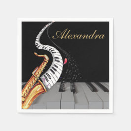 Luxuriöse Personalisierte Saxophone Klaviermusik Serviette