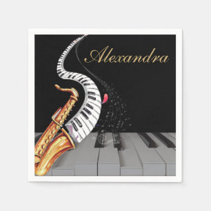 Luxuriöse Personalisierte Saxophone Klaviermusik Serviette