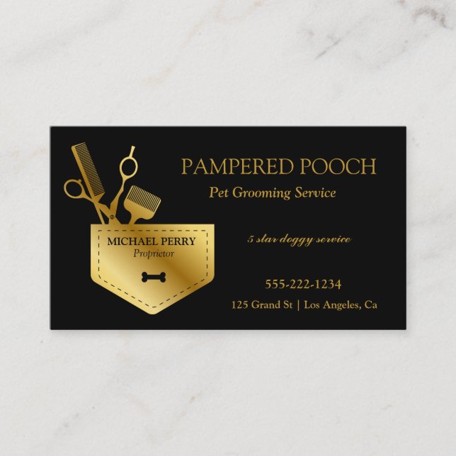 Luxuriöse Pet Grooming Black Gold Terminkarte (Vorderseite)