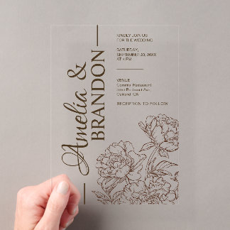 Luxuriöse Pfingstrose Minimalistische Hochzeit Acryleinladungen