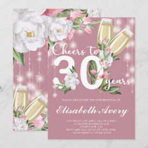 Luxuriöse Pink Champagne Floral 30. Geburtstag Par Einladung