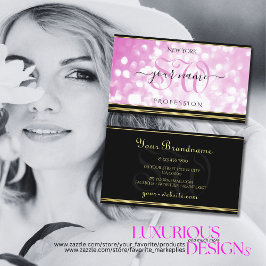 Luxuriöse Pink Glitzer Black Gold Border Initialen Visitenkarte