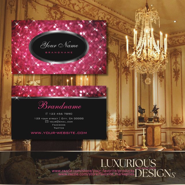 Luxuriöse Pink Glitzer Luminous Stars Beruflich Visitenkarte (Von Creator hochgeladen)