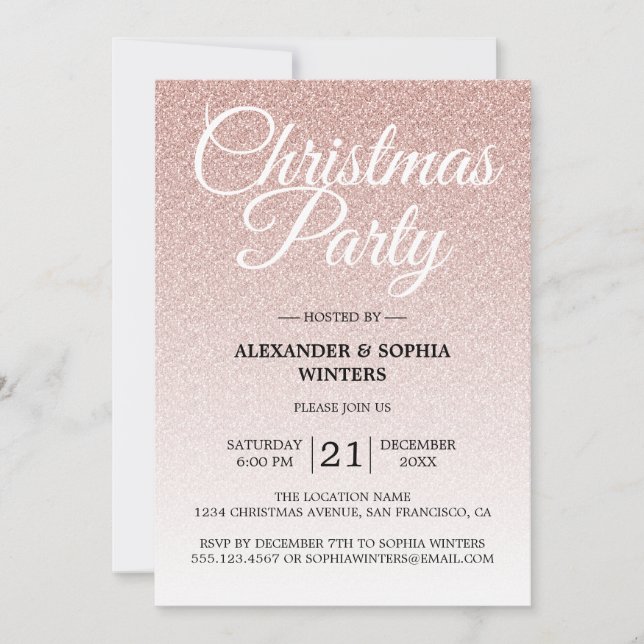 Luxuriöse Pink Glitzer Ombre Party Einladung (Vorderseite)