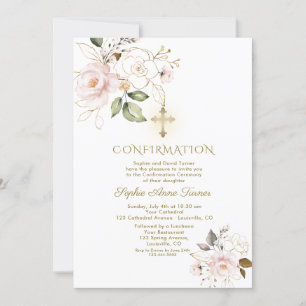 Luxuriöse Pink Gold Floral Girl Bestätigung Einladung