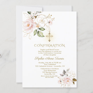 Luxuriöse Pink Gold Floral Girl Bestätigung Einladung