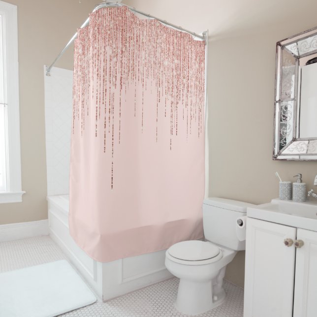 Luxuriöse Pink Rose Gold Funkelnd Glitzer Fringe Duschvorhang (Beispiel)